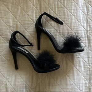Steve Madden Black Heels with Feather Accent